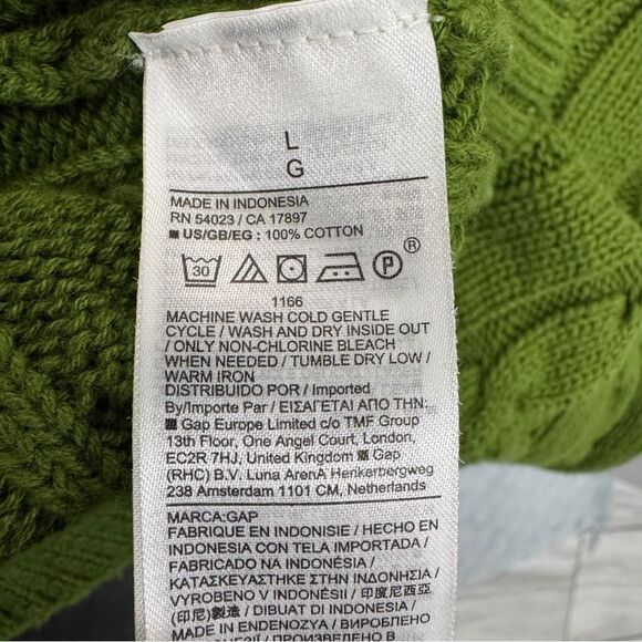 Gap Olive cable knit 100% cotton long sleeve crewneck cropped sweater size large - Picture 8 of 8